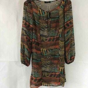 Glam Sheer Rave Disco Geometric Stripped Short Dress Cover-up Womens Size M